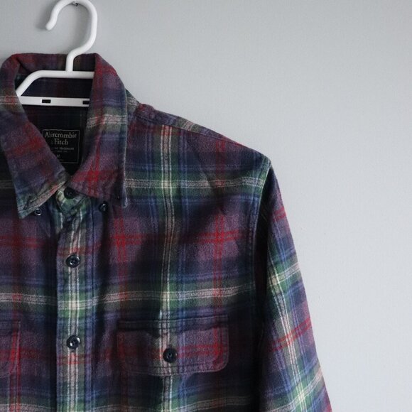 Abercrombie & Fitch Women's Sz M Plaid Flannel Buttoned Collar‎ T-Shirt Top - Picture 5 of 14